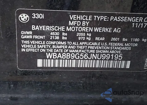 2018 BMW 330I from USA, damaged, VIN WBA8B9G56JNU99195